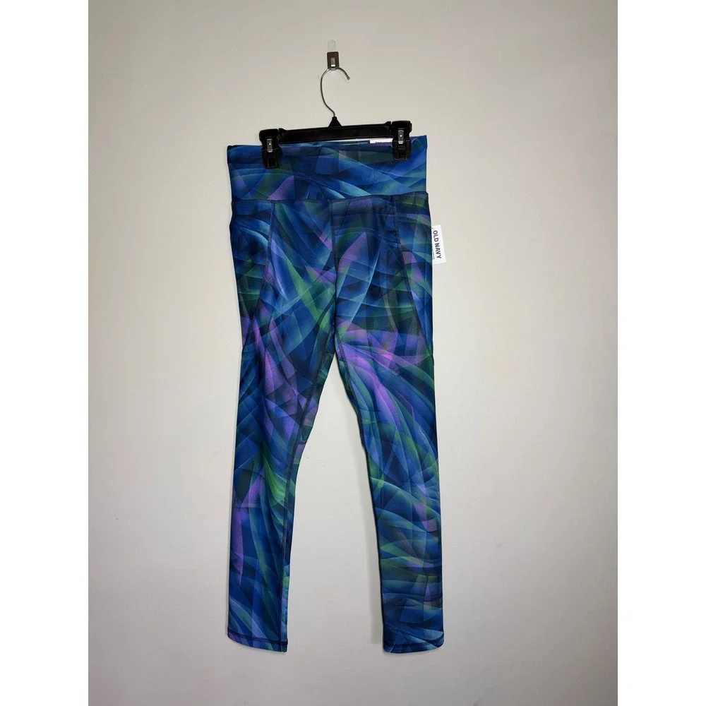 Old Navy Girls XL 14-16 PowerSoft Go-Dry High-Rise Ankle Leggings Blue Abstract